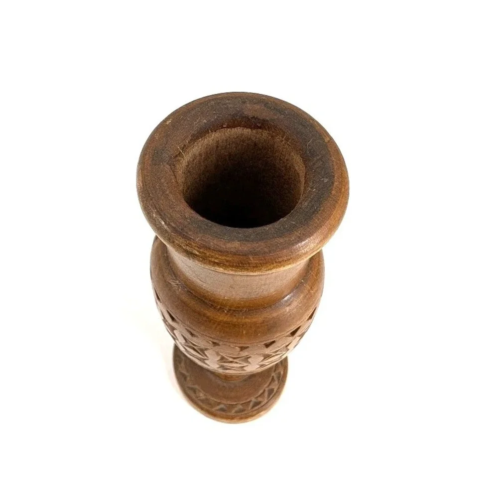 Antique Hand-Turned Carved Wooden Bud Vase Folk Art Primitive Decor c. 1900–1940
